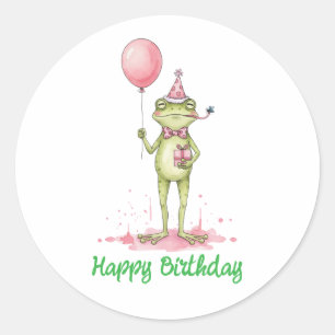 Sticker Rond Grenouille fantaisiste avec fête d'anniversaire au