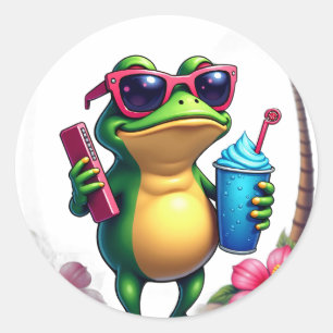 Sticker Rond Grenouille Grognon Vaporwave Y2K Rétro Cool Esthét