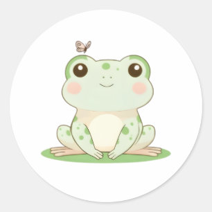 Sticker Rond Grenouille Kawaii avec Papillon Design de Nature M