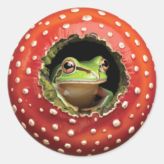 Sticker Rond Grenouille mignonne dans un champignon - Grenouill