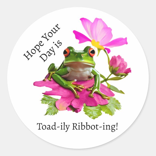Sticker Rond Grenouille mignonne ou tourte de crapaud sur fleur (Devant)