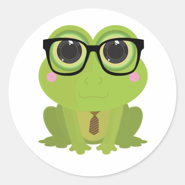 Sticker Rond Grenouille Nerd (Devant)