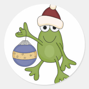 Sticker Rond Grenouille père Noël avec tee-shirts et cadeaux