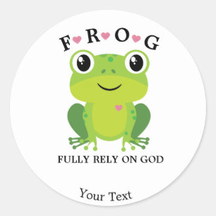 Sticker Rond Grenouille pleinement confiance sur Dieu Coeurs ro