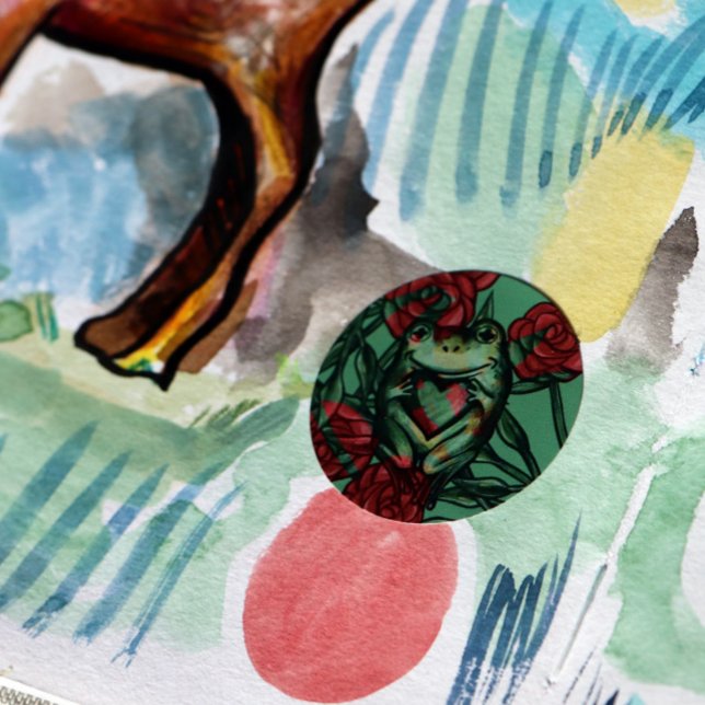 Sticker Rond Grenouille rose Grenouilles Roses Motif Rosey Frog (Rosey Frog)