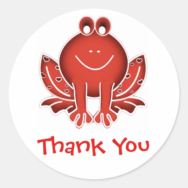 Sticker Rond grenouille rouge drôle - Merci (Devant)