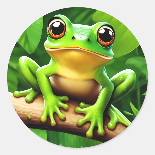 Sticker Rond Grenouille sur branche Nature Art (Devant)