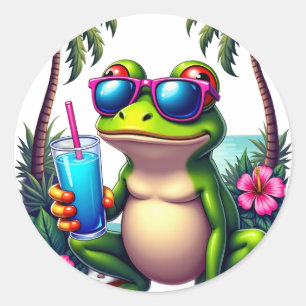 Sticker Rond Grenouille Tropicale Rétro Y2K Téléphone Flip Grin