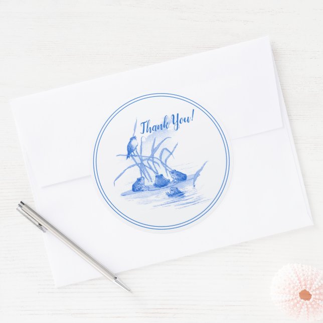 Sticker Rond Grenouilles bleues Delft de style hollandais et Me (Enveloppe)