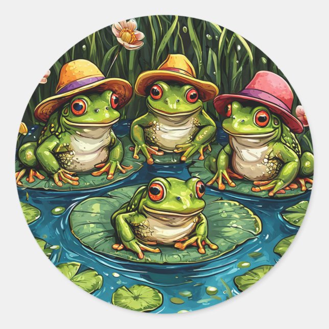 Sticker Rond Grenouilles caricaturales (Devant)