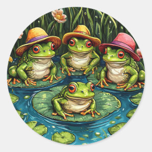 Sticker Rond Grenouilles caricaturales