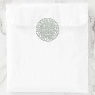 Sticker Rond Grey Green Peace Love+Joy Holly Wreath
