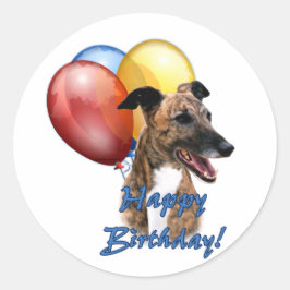 Sticker Rond Greyhound Joyeux Ballons d'Anniversaire.