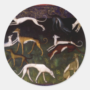 Sticker Rond Greyhounds médiéval dans la Forêt profonde
