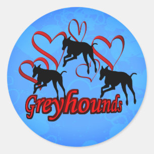 Sticker Rond Greyhounds Red Heart Chien