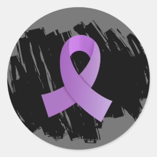 Sticker Rond Griffonnage du Général Cancer Lavender Ribbon Wi