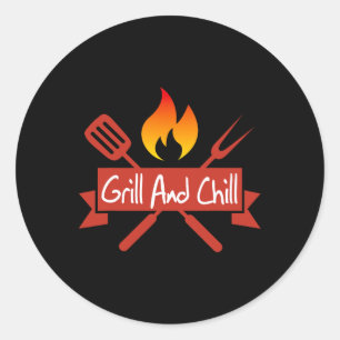 Sticker Rond Grill Et Chill Barbecue Alimentation Amusante