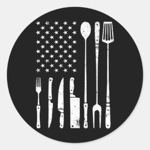 Sticker Rond Grillades cool Pour Hommes Femmes Us Drapeau Barbe