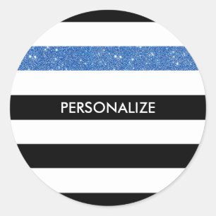Sticker Rond Grilles noires modernes FAUX Blue Glitz et nom