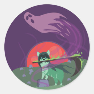 Sticker Rond Grim Reaper Puppy