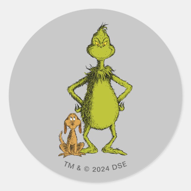 Sticker Rond Grinch | posture de Max et Grinch (Devant)
