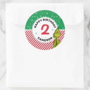 Sticker Rond Grinch Rouge et Vert Anniversaire Flocon de Neige