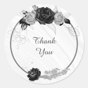 Sticker Rond gris argenté et mariage floral noir
