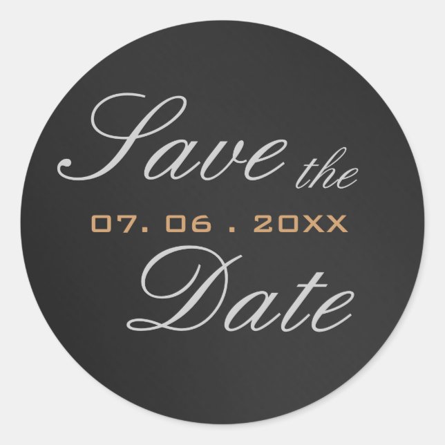 Sticker Rond Gris Attrayant Script Enregistrer la Date Calligra (Devant)
