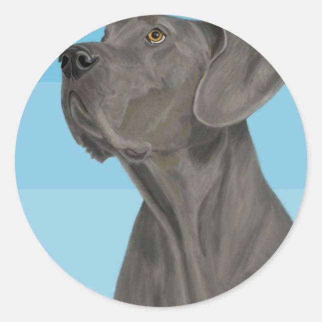 Sticker Rond Gris Belle Grande Danse sur Bleu (Devant)