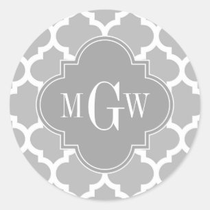Sticker Rond Gris Blanc Marocain #5 Gris 3 Initial Monogramme