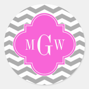 Sticker Rond Gris Chevron Rose Chaud Quatrefoil 3 Monogram Tn