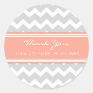 Sticker Rond Gris Coral Chevron Fête des mariées Favoriser les 