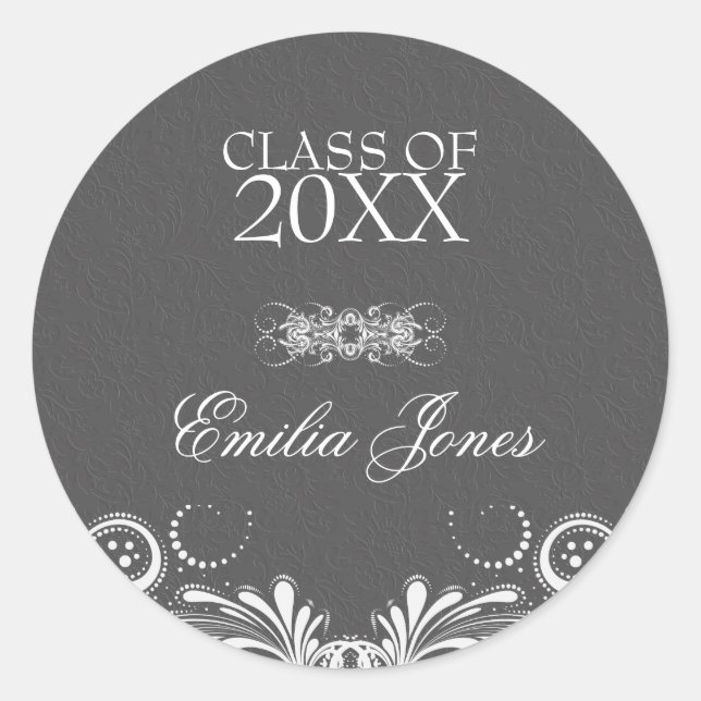 Sticker Rond Gris Damas blanc torsades - Graduations (Devant)