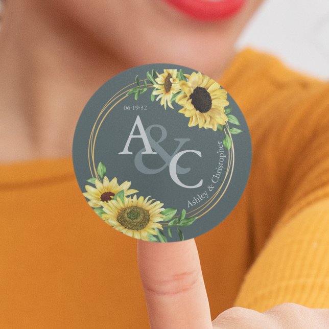 Sticker Rond Gris d'ardoise ・ Élégant Mariage moderne (Créateur téléchargé)