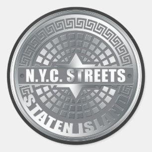 Sticker Rond Gris de Manhole Staten Island