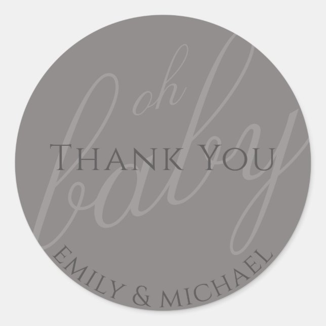 Sticker Rond Gris Dusky GreenMerci Baby shower Moderne (Devant)