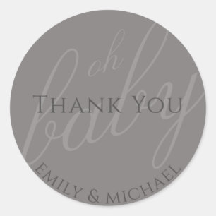 Sticker Rond Gris Dusky GreenMerci Baby shower Moderne