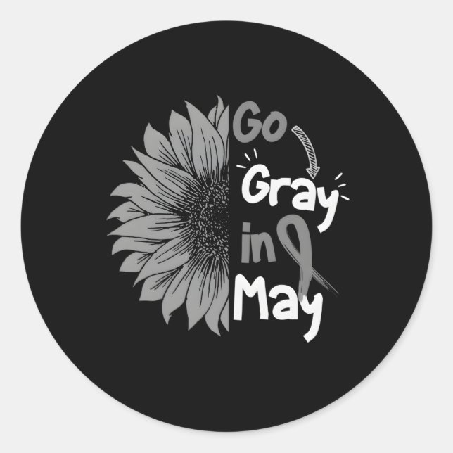 Sticker Rond Gris En Mai Cerveau Cancer Sensibilisation Gris Ru (Devant)