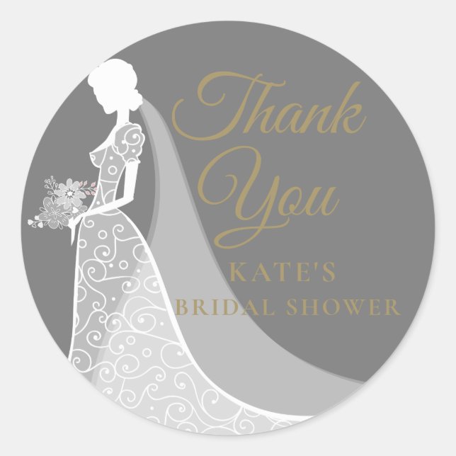 Sticker Rond Gris et blanc Elegant Fête des mariées de dentelle (Devant)