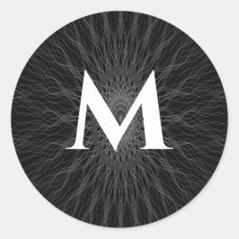 Sticker Rond Gris fil ondes noir monogramme
