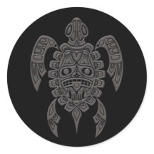 Gris Haida Spirit Tortue marine sur Noir