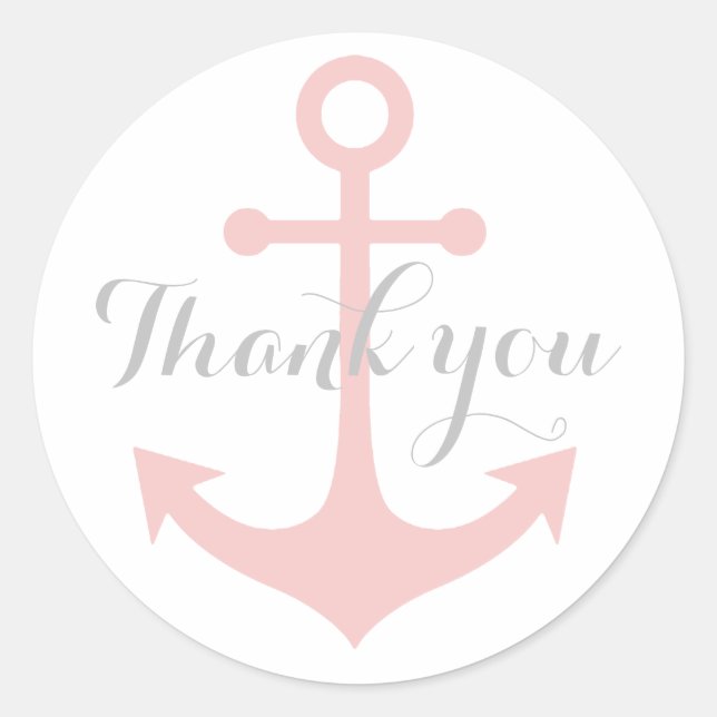 Sticker Rond gris merci sur ancre rose (Devant)