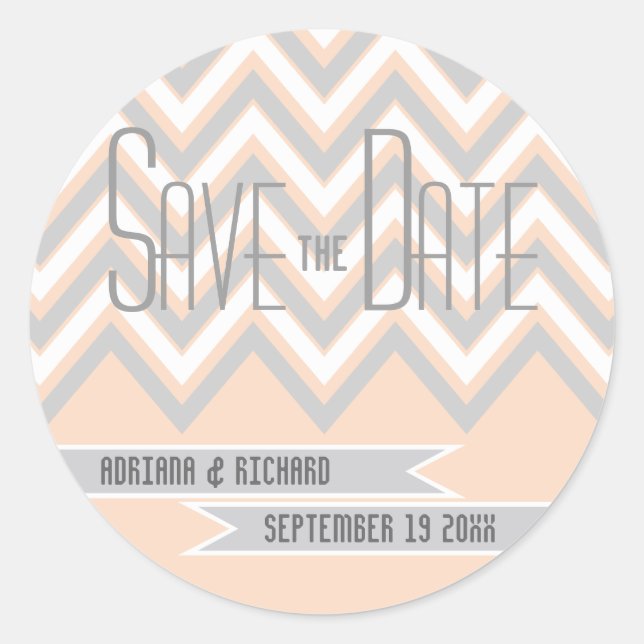 Sticker Rond Gris moderne chevron, mariage pêche Enregistrer la (Devant)