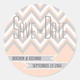Sticker Rond Gris moderne chevron, mariage pêche Enregistrer la
