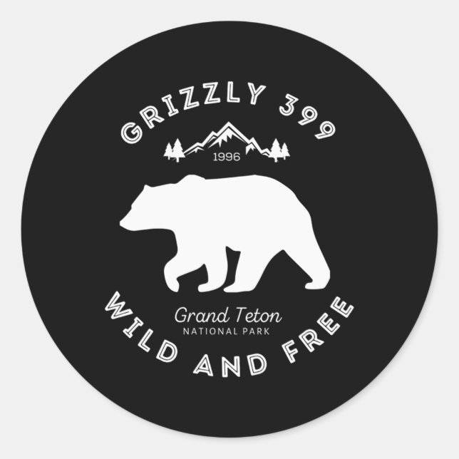 Sticker Rond Grizzly 399 Parc National Wild Free Grand Teton (Devant)