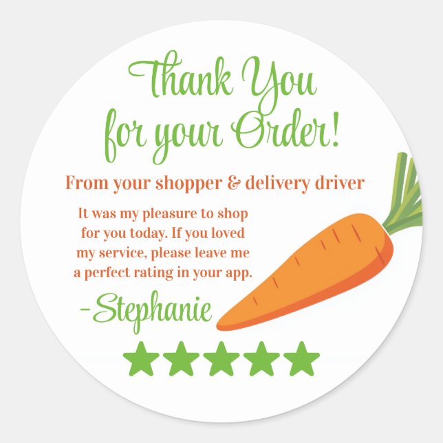 Sticker Rond Grocery Delivery Service Thank You Review Stars (Devant)