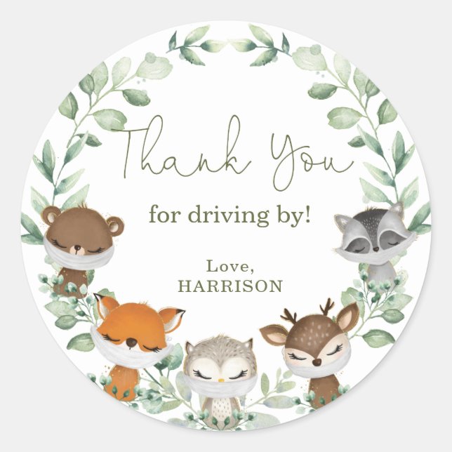 Sticker Rond Groeney Woodland Animaux Quarantine Drive By (Devant)