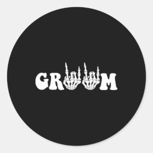 Sticker Rond Groom Skeleton gothique Halloween Mariage Bachelor