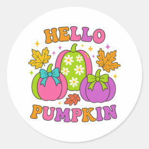 Sticker Rond Groovy Hello Citrouille Rétro Automne Halloween