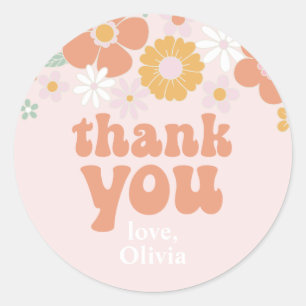 Sticker Rond Groovy One Retro Floral remerciement favori